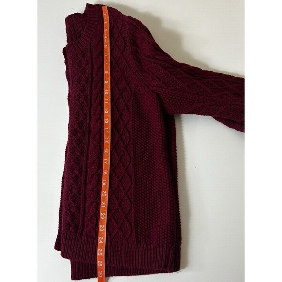 Talbots Petite Maroon Cardigan 2X Fisherman Cable Knit Cotton Wool Preppy Classy - Picture 8 of 8
